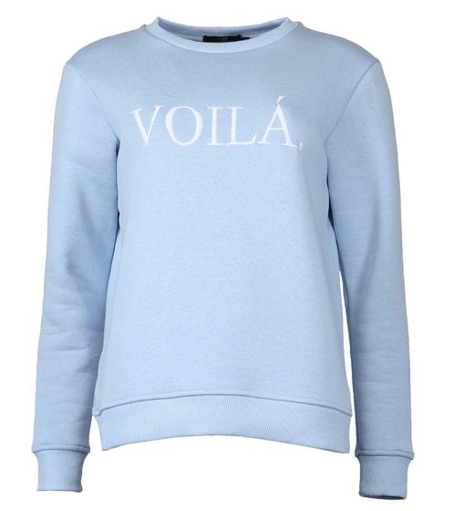 ZWILLINGSHERZ Sweater Voila Damen Rundhals-Pullover mit VOILÀ Schriftzug Baumwoll-Sweater 3110-1204-3 Hellblau