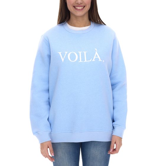 ZWILLINGSHERZ Sweater Voilá women's round neck sweater with VOILÀ lettering cotton sweater 3110-1204-3 light blue