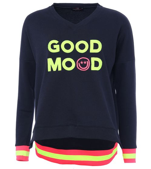 ZWILLINGSHERZ Sweater Dana Damen Pullover mit GOOD MOOD Schriftzug Baumwoll-Sweater 3138-2 Dunkelblau