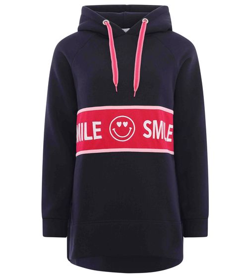 ZWILLINGSHERZ Alea Hoodie Damen Kapuzen-Pullover mit umlaufendem SMILE Schriftzug Baumwoll-Sweater 31069-1008-1 Dunkelblau