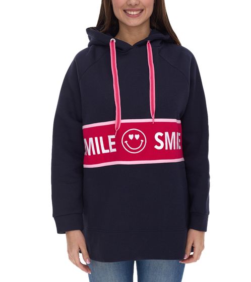 ZWILLINGSHERZ Alea Hoodie pull à capuche pour femme avec inscription SMILE environnante pull en coton 31069-1008-1 bleu foncé