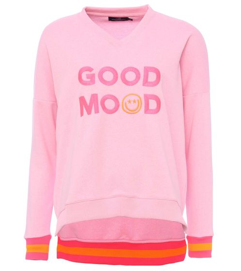 ZWILLINGSHERZ Sweater Dana Damen Pullover mit GOOD MOOD Schriftzug Baumwoll-Sweater 3138-1 Pink