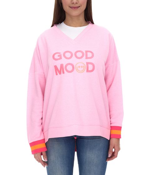 ZWILLINGSHERZ Sweater Dana women's sweater with GOOD MOOD lettering cotton sweater 3138-1 pink