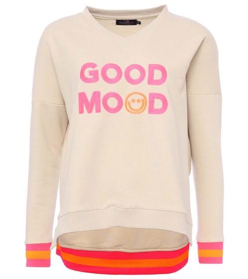 ZWILLINGSHERZ Sweater Dana women's sweater with GOOD MOOD lettering cotton sweater 3138-3 beige