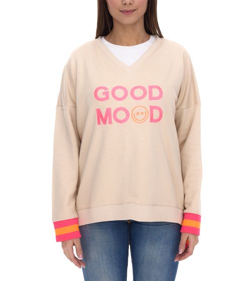 ZWILLINGSHERZ Sweater Dana women's sweater with GOOD MOOD lettering cotton sweater 3138-3 beige