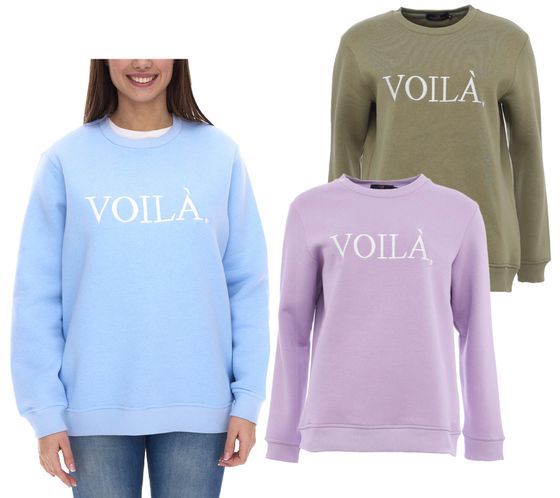 ZWILLINGSHERZ Sweater Voilá women's round neck sweater with VOILÀ lettering cotton sweater 3110-1204 light blue, lilac or khaki