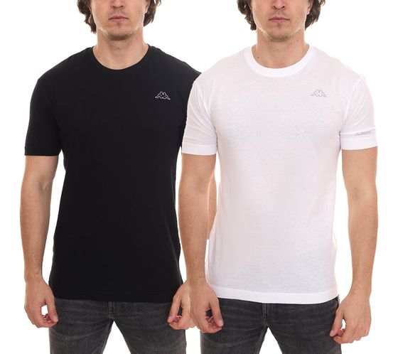 Kappa Herren Baumwoll-Shirt Rundhals-Shirt mit kleinem Logo-Patch Kurzarm-Shirt 711169 Weiß oder Schwarz