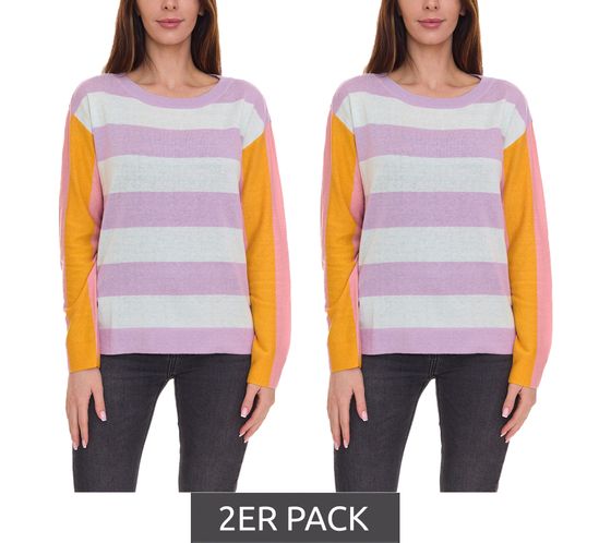 Pack of 2 Aniston CASUAL sweaters, stylish women's knitted sweaters in a colour block look 51008313 purple/coloured