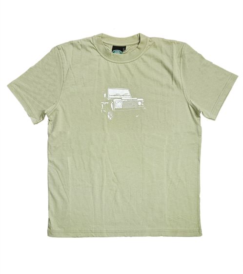 LAND ROVER men's round-neck shirt, cotton shirt with Defender front print, short-sleeved shirt 96002 Khaki