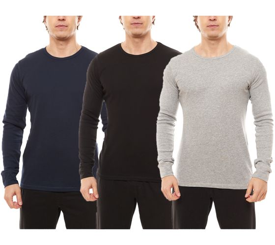 AM Legend men's basic long-sleeved shirt with round neck, cotton long sleeve 26182 gray, black or blue