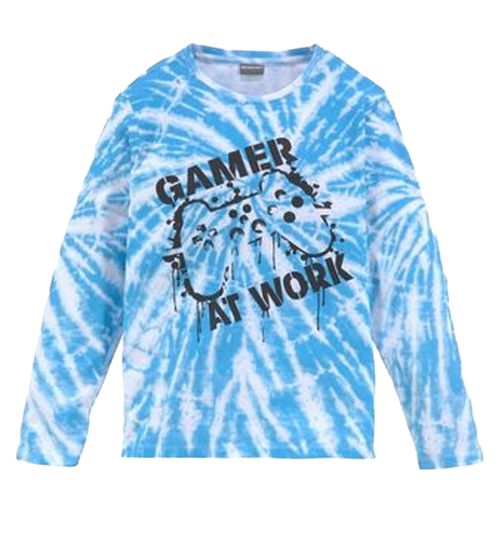 KIDSWORLD children's long-sleeved shirt for boys Gamer At Work lettering in batik design cotton shirt 75278861 blue/white