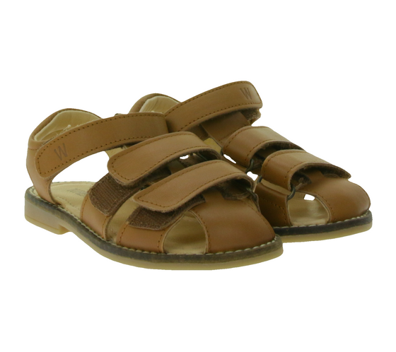 WHEAT Addison children's leather sandals for girls with Velcro fastening summer shoes WF146f light brown