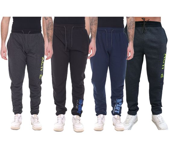 J|LINE Herren Sport-Hose Baumwoll-Hose mit Print Jogger Trainings-Hose Oeko-Tex zertifiziert - Standard 100 Schwarz, Blau oder Grau