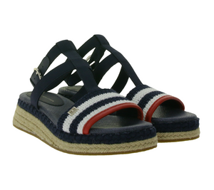 TOMMY HILFIGER women's wedge sandals with raffia details summer shoes FW0FW07272 DW6 dark blue