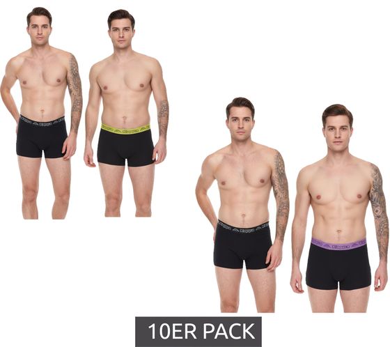 Pack of 10 Kappa men's boxer shorts with brand lettering and logo underpants 351K1JW black/lime or black/violet
