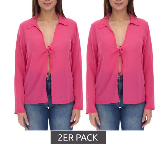 Pack of 2 Aniston SELECTED women's long-sleeved blouses with tie band, crinkle look 63149957 pink