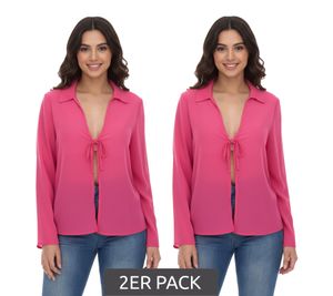 Pack of 2 Aniston SELECTED women's long-sleeved blouses with tie band, crinkle look 63149957 pink