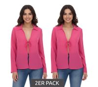 Pack of 2 Aniston SELECTED women's long-sleeved blouses with tie band, crinkle look 63149957 pink