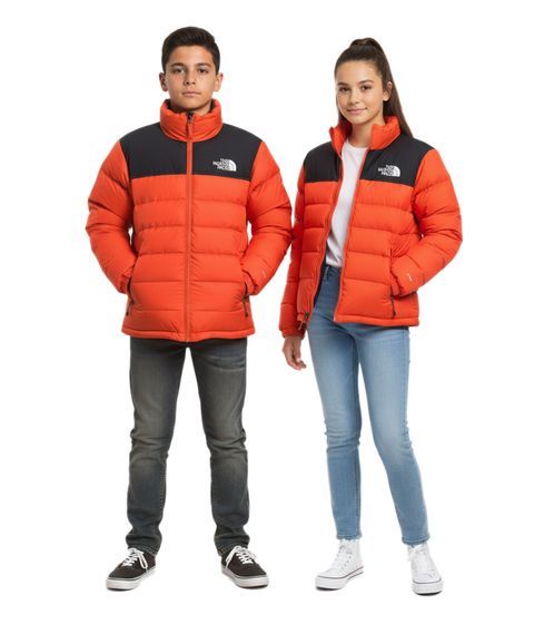 THE NORTH FACE Massif Daunenjacke Kinder Jungen Ski-Jacke Jugendliche wasserabweisende Schnee-Jacke Gänsedaunen NF0A827Z1W2 Orange/Schwarz