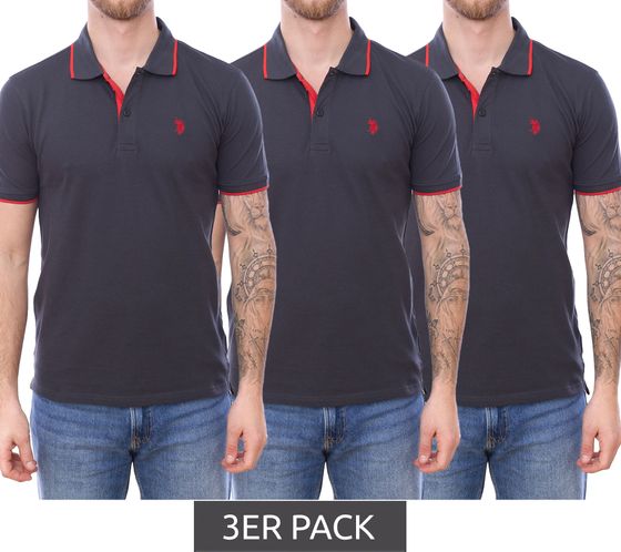 3er Sparpack U.S. POLO ASSN. Herren Polo-Shirt Basic-Shirt Baumwoll-Shirt Kurzarm-Shirt 197 66835 52520 297 Grau/Rot