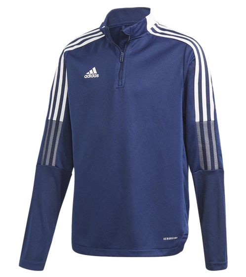 adidas Tiro 21 sustainable sports shirt for boys and girls, short fitness pullover with AEROREADY technology, training shirt GK9661 blue/white