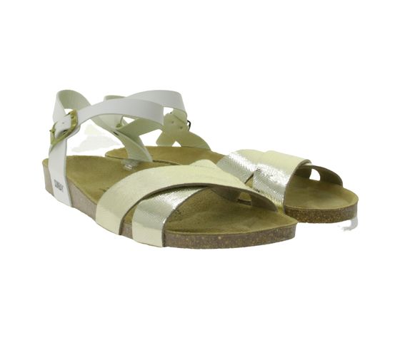 SUNBAY Albany Damen Sandalen bequeme Sommer-Schuhe mit mehreren Riemen 40134 Gold/Weiß