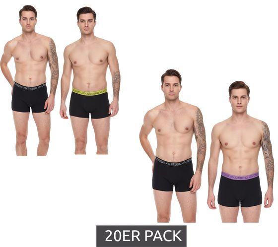 Lot de 20 boxers Kappa pour homme avec lettrage de la marque et logo sous-vêtements 351K1JW noir/citron vert ou noir/violet Lot de 20 boxers Kappa pour homme avec lettrage de la marque et logo sous-vêtements 351K1JW noir/citron vert ou noir/violet