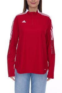adidas Tiro21 maglione troyer sostenibile da donna con logo, maglione per tutti i giorni con tecnologia AEROREADY GM7317 rosso