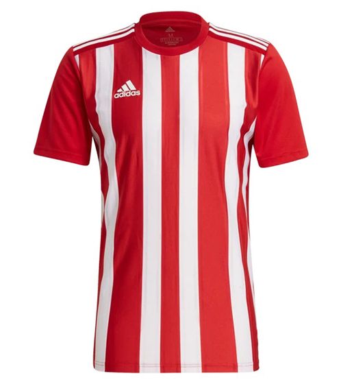 adidas Striped 21 Herren Sport-Shirt nachhaltiges Trainings-Shirt mit AEROREADY-Technologie gestreiftes Fitness-Oberteil GN7624 Rot/Weiß