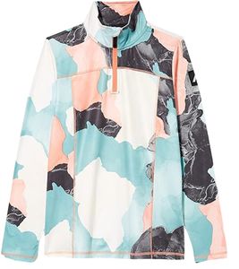 McKINLEY Aurora Ski-Midlayer für Mädchen Stehkragen-Pullover mit DryPlus Sweater mit HalfZip 418730 915 AOP Grün/Rosa/Schwarz