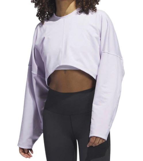 adidas Damen Crop-Pullover mit Baumwollanteil kurzer Rundhals-Pullover mit AEROREADY-Technologie HR5087 Violett