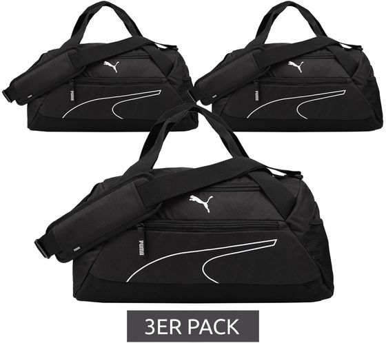 Pack of 3 PUMA Fundamentals sports bag, football bag with mesh pocket, value pack fitness bag 27L 090331 01 Black