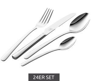 Zwilling Nova 24-piece cutlery set, stainless steel dinner cutlery, kitchen accessories, kitchen utensils, fork and spoon, serving cutlery 07141-124 silver