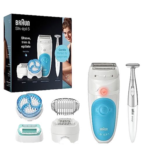 BRAUN Silk epil 3-in-1 Damen Rasierer wasserdichter Epilierer Trimmer Massagegerät mit Beutel 3248B211A0 Weiß/Hellblau