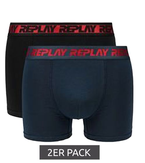 Pack of 2 REPLAY men's retro boxer shorts cotton underwear I101237-001 N263 black/dark blue