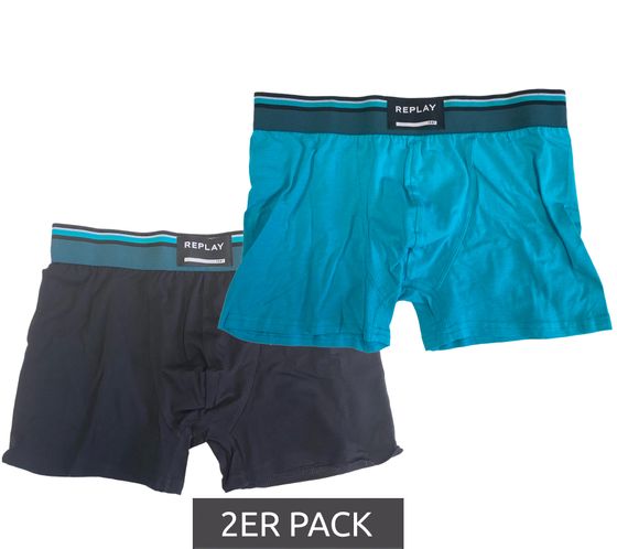 Pack of 2 REPLAY men's retro boxer shorts cotton underwear I101235-001 N257 black/turquoise