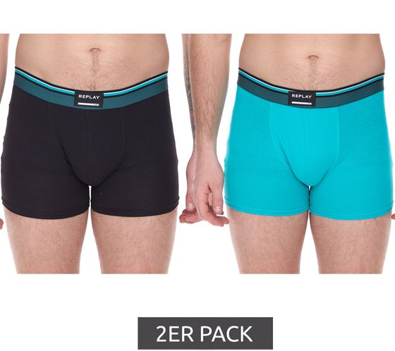 2er Pack REPLAY Herren Retro Boxershorts Baumwoll-Unterwäsche I101235-001 N257 Schwarz/Türkis