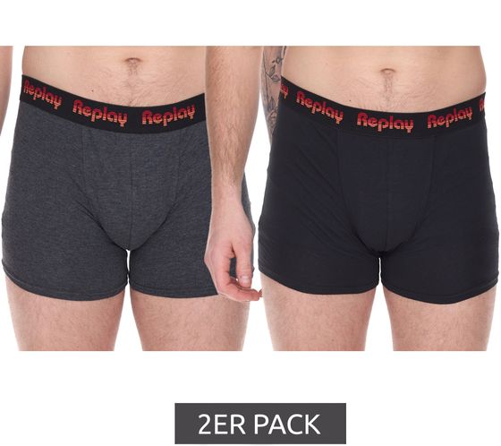 2er Pack REPLAY Herren Retro Boxershorts Baumwoll-Unterwäsche I101189 N193 Schwarz/Grau