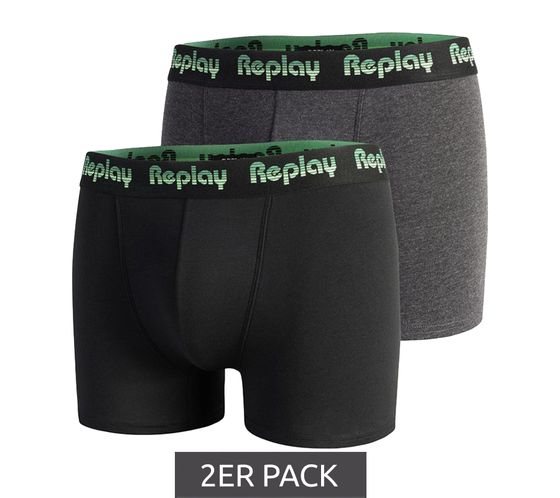 Pack of 2 REPLAY men's retro boxer shorts cotton underwear I101189 N195 black/grey