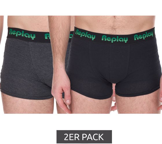 2er Pack REPLAY Herren Retro Boxershorts Baumwoll-Unterwäsche I101189 N195 Schwarz/Grau