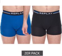 Pack of 2 REPLAY men's retro boxer shorts, cotton underwear, blue, black, dark blue or red