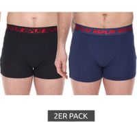 Pack of 2 REPLAY men's retro boxer shorts, cotton underwear, blue, black, dark blue or red