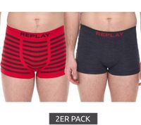 Pack of 2 REPLAY men's retro boxer shorts, cotton underwear, blue, black, dark blue or red
