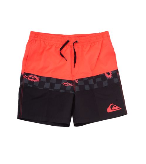 Quiksilver Retroquik Block Volley 14 Kinder Bade-Shorts kurze Schwimm-Hose mit Innenslip 46036043 Schwarz/Neon Orange