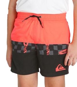 Quiksilver Retroquik Block Volley 14 Kinder Bade-Shorts kurze Schwimm-Hose mit Innenslip 46036043 Schwarz/Neon Orange