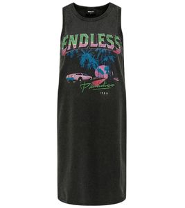 ONLY LUCINDA women's cotton dress with colored front print, sleeveless round neck dress 45674657 dark gray