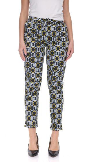 Aniston SELCTED Damen Stoff-Hose mit geometrischen Muster Schlupfhose 53064136 Blau/Weiß/Gelb