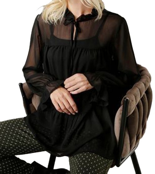 Aniston SELECTED women's summer blouse with tie collar, long-sleeved blouse with removable top 15058541 black