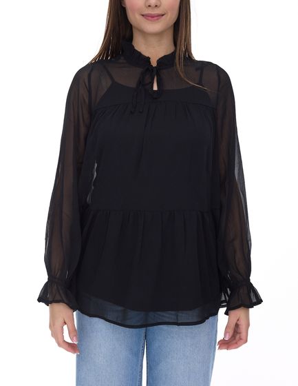 Aniston SELECTED women's summer blouse with tie collar, long-sleeved blouse with removable top 15058541 black