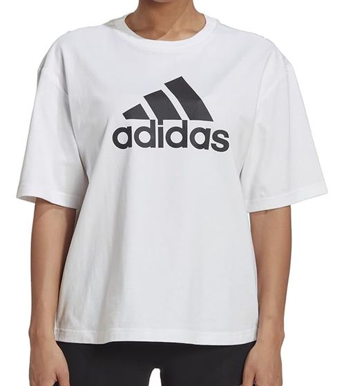 adidas Future Icons Badge of Sport women's sports shirt in a loose fit cotton T-shirt with a large brand print HC6358 white